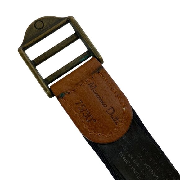 Massimo Dutti Mens Slide Belt Size 30 Leather Trim Brass Buckle Navy Red Stripe - Picture 4 of 5